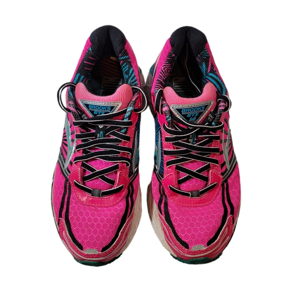Brooks Women Adrenaline GTS14 Running Shoeer Size 8  Hot Pink Teal - Picture 2 of 8